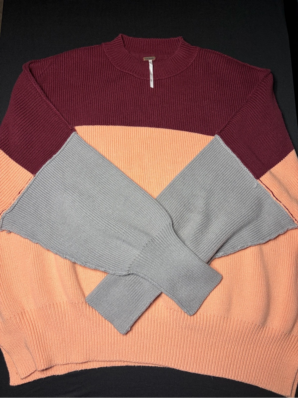Free people East Street Colorblock Crewneck Sweater - Burgundy, Peach & Gray